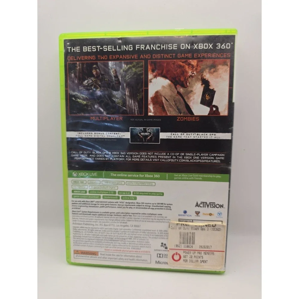 Call of Duty: Black Ops III by Activision Xbox 360 Shooter Multiplayer Zombies M
